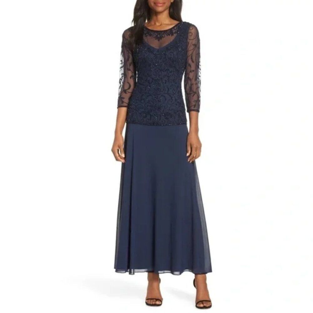 ✨ PISAARO NIGHTS ✨ Beaded Mesh Mock Two Piece Gown - [Size 10, Blue]